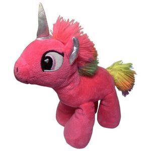 GALERIE Hot Pink Unicorn Stuffed Animal 9" Pegasus Plush Whimsical Rainbow Hair